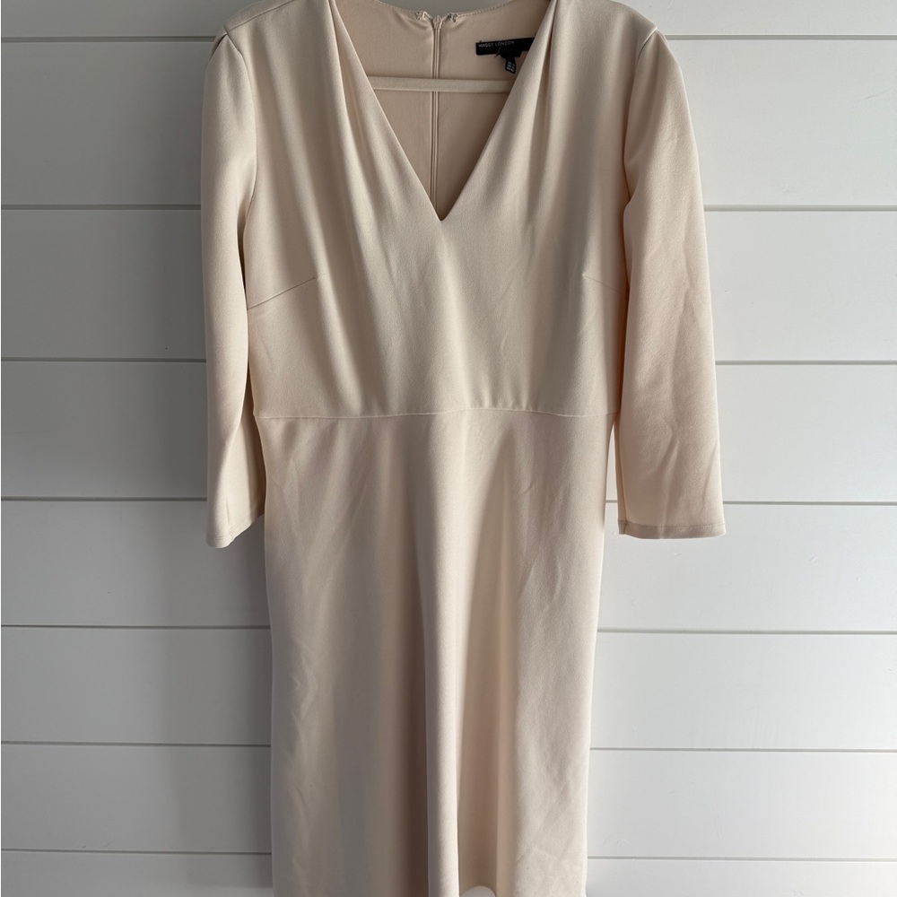 Maggy London Cream V-Neck Long Sleeve A-Line Dress - Picture 3 of 8